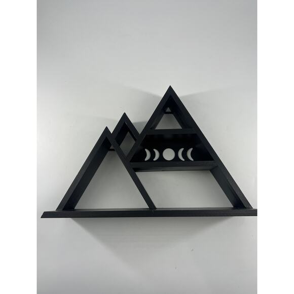 Black Shelved Triangle Star Multi Level Boho Moon Whimsy Goth Wood Home Decor - Picture 4 of 15